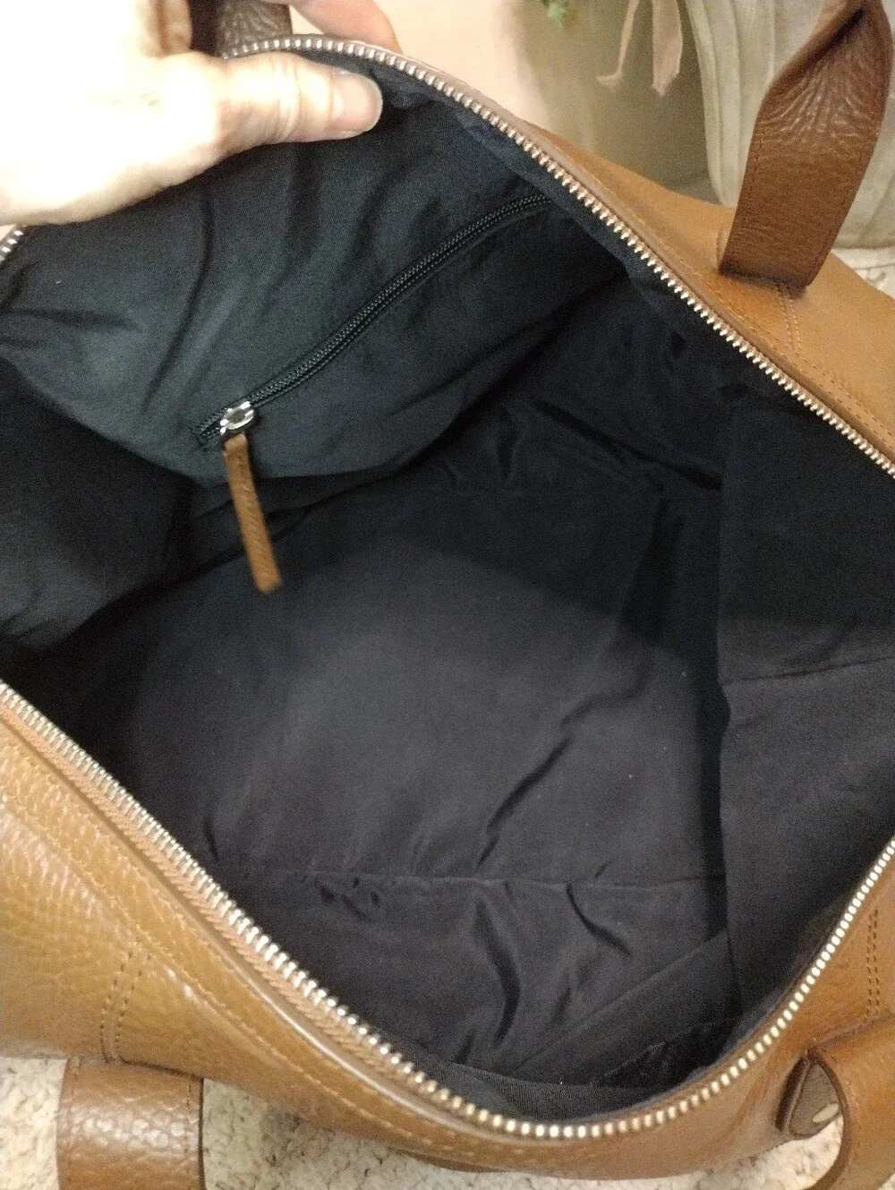 Cole Haan Men's Brown Pebbled Leather Travel Duffel With Shoulder Strap